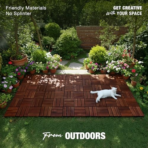 Acacia Wood Interlocking Deck Tiles, Patio & Backyard Tile, 12 in - Image 2