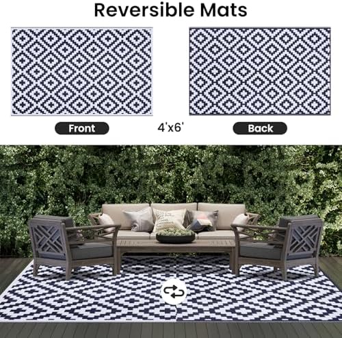 Smiry Outdoor Rug 4x6 ft Waterproof Reversible Boho Mat - Image 3