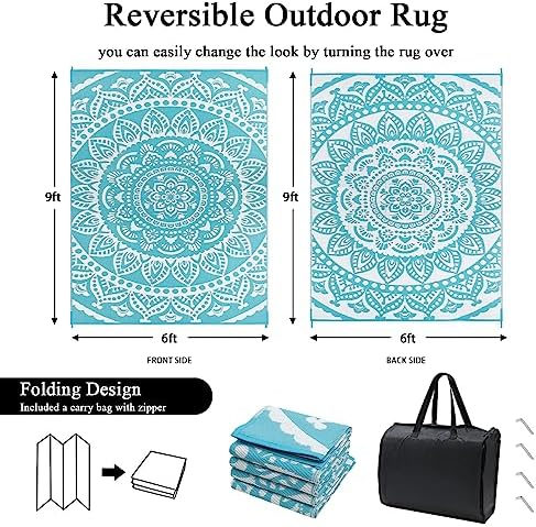 Bsmathom Waterproof Outdoor Rug 6'x9' Reversible Boho Plastic Straw Patio Deck - Image 2