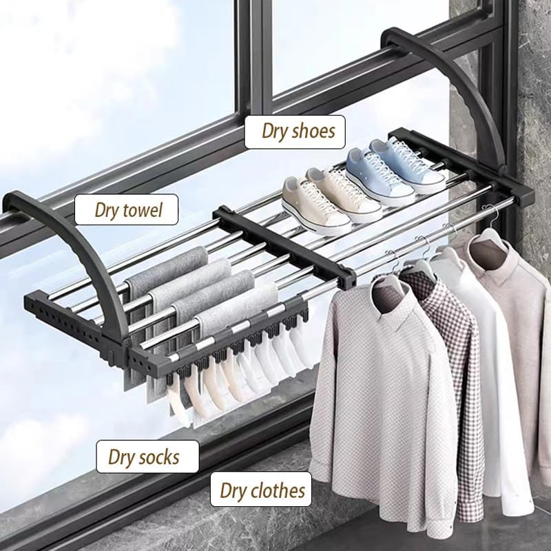Portable Clothes Drying Rack for Balcony Railings Windowsill, Folding Towel - Image 4