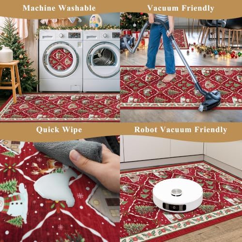 3-Piece Plaid Christmas Decorations Kitchen Rugs Set: Washable Non-Slip Kitchen - Image 4