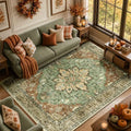 RELEANY Washable Area Rug, Brick/Brown/Green by RELEANY