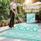 OLANLY Outdoor Rug 4x6 ft Waterproof Reversible Boho Mat, Turquoise & White - Image 3