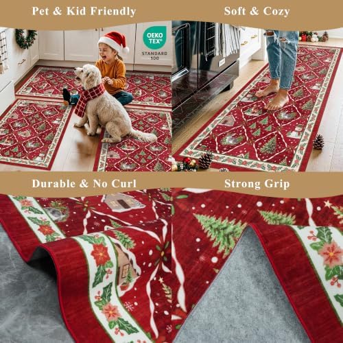 3-Piece Plaid Christmas Decorations Kitchen Rugs Set: Washable Non-Slip Kitchen - Image 5