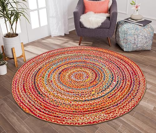 Hausattire Jute Cotton Braided Woven Rug 3 Feet Round - Image 3