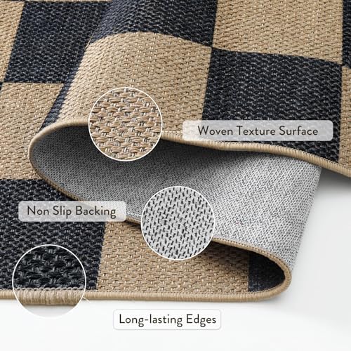 Lahome Checkered Easy Jute Entryway Rug, 3ft Round Washable Rugs Black - Image 4