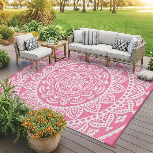Bsmathom Waterproof Outdoor Rug 6'x9' Reversible Boho Plastic Straw Patio Deck - Image 2