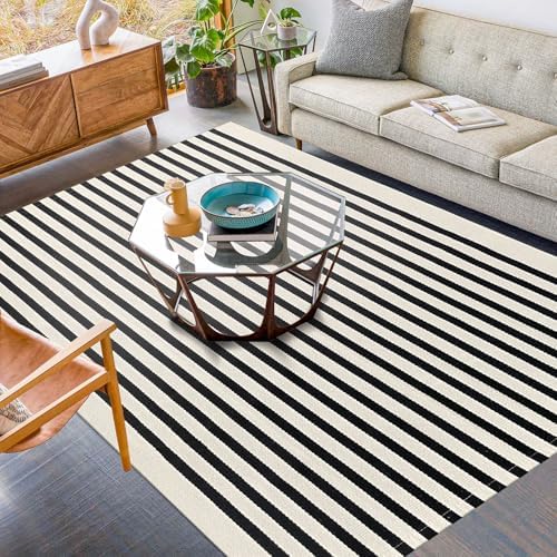 KILOCOCO Beige Striped Rug 5x7 Area Rugs - Image 2