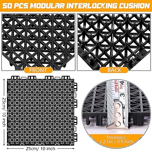 Thyle 50 Pack Drainage Mats Interlocking Rubber Floor Tiles 10" x 10" Non Slip - Image 2