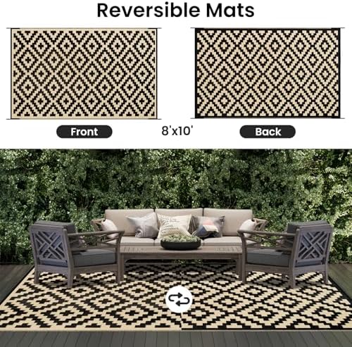 Smiry Outdoor Rug 8x10 ft Waterproof Reversible Boho Mat - Image 3