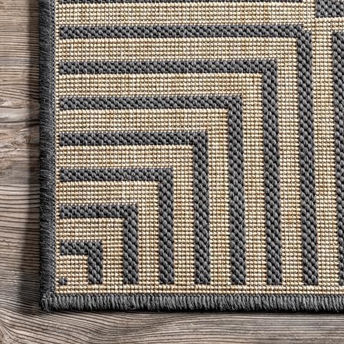nuLOOM Asha Dark Grey Bordered Indoor/Outdoor Runner Rug - Image 4