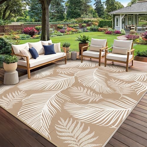 Pauwer Waterproof Outdoor Rug 8x10, Plastic Straw Patio Rug, Leaf Brown by Pauwer