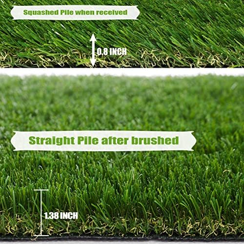 Premium Artificial Grass 4' x 50' Outdoor Rug, 1.38"" Realistic Thick Turf - Image 4