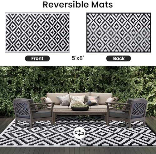 Smiry Outdoor Rug 5x8 ft Waterproof Reversible Boho Mat - Image 3