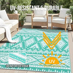 OLANLY Outdoor Rug 4x6 ft Waterproof Reversible Boho Mat, Turquoise & White - Image 4