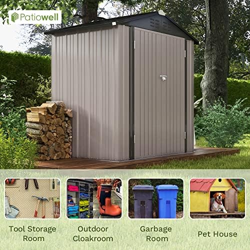 Patiowell 6x4 FT Outdoor Storage Shed, Garden Tool Storage Shed - Image 4