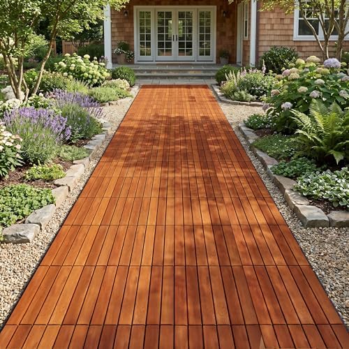 Acacia Wood Interlocking Deck Tiles, Waterproof Patio Tiles - Image 3