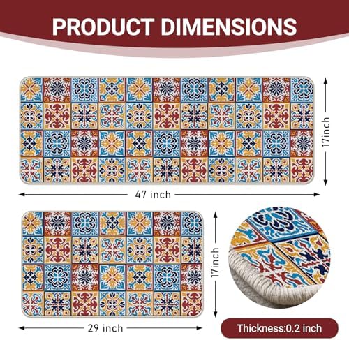 Boho Moroccan Tile Traditional Kitchen Rugs Set of 2 - Image 3