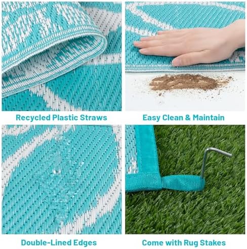 HEBE Waterproof Outdoor Rug 9'x12', Floral Reversible Plastic Patio Rug - Image 5