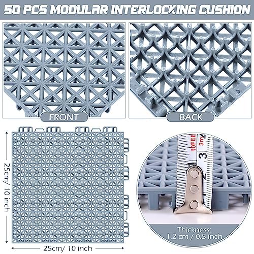 50 Pack Drainage Mats Interlocking Tile 10" x 10" Rubber Floor Tiles - Image 2