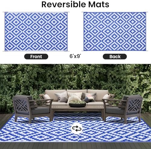 Smiry Outdoor Rug 6x9 ft Waterproof Reversible Boho Mat - Image 3