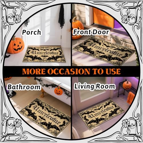 Unwelcome Halloween Doormat Outdoor Indoor Entrance Mat Black Bat Floor Mat - Image 5