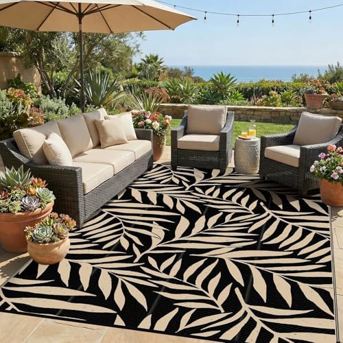 Smiry Outdoor Rug 9x12 ft Waterproof Reversible Leaf Mat by Smiry