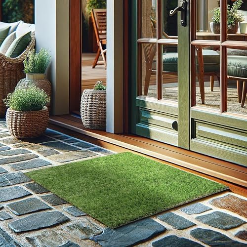 Ottomanson Front Door Mat for Indoors & Outdoors, Realistic Artificial Grass Mat by Ottomanson