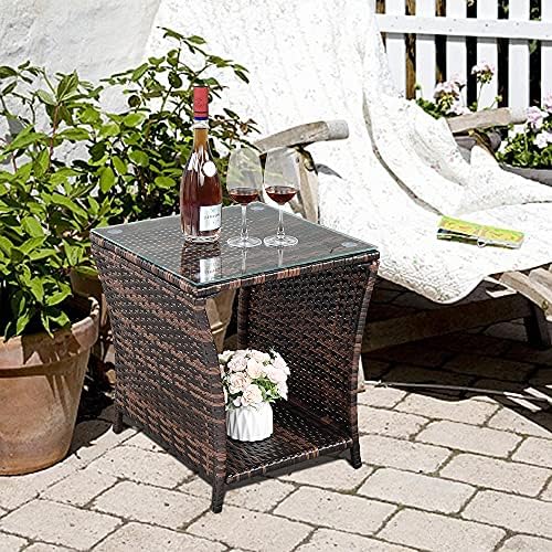 VINGLI Outdoor Wicker Side Table Patio Side Tables - Image 2
