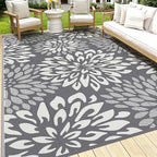 HEBE Waterproof Outdoor Rug 9'x12', Floral Reversible Plastic Patio Rug by HEBE