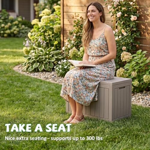 DRATO 55 Gallon Outdoor Storage Box Waterproof, Lockable Resin Deck Boxes - Image 6