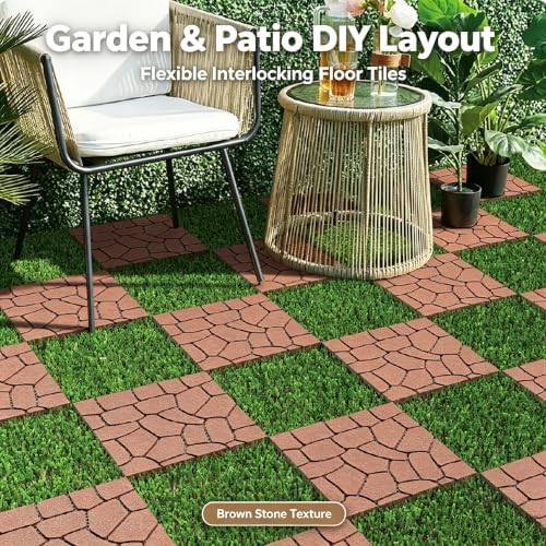44 Pack Brown Stone Texture Interlocking Deck Tiles, 12x12 Waterproof Weather - Image 4
