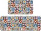 Boho Moroccan Tile Traditional Kitchen Rugs Set of 2 by Livcoz