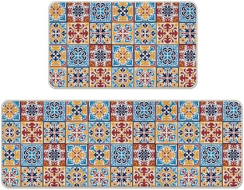 Boho Moroccan Tile Traditional Kitchen Rugs Set of 2 by Livcoz
