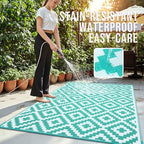 OLANLY Outdoor Rug 6x9 ft Waterproof Reversible Mat, Turquoise & White - Image 3