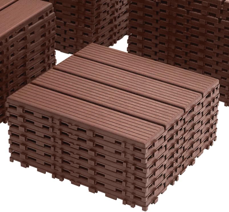 Plastic Interlocking Deck Tiles, 12x12 Inches Waterproof Outdoor Patio Flooring by VireoNest
