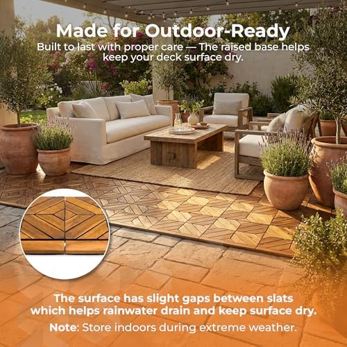 Majestick Goods 8-Pack Acacia Wood Straight Edge Interlocking Deck Tiles - Image 7