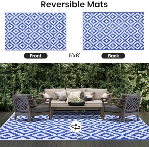 Smiry Outdoor Rug 5x8 ft Waterproof Reversible Boho Mat - Image 3