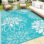 HEBE Waterproof Outdoor Rug 9'x12', Floral Reversible Plastic Patio Rug by HEBE