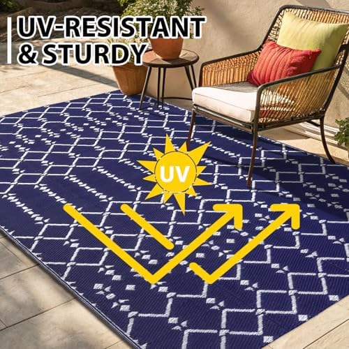 Smiry Outdoor Rug 5x8 ft Waterproof Reversible Boho Mat - Image 4