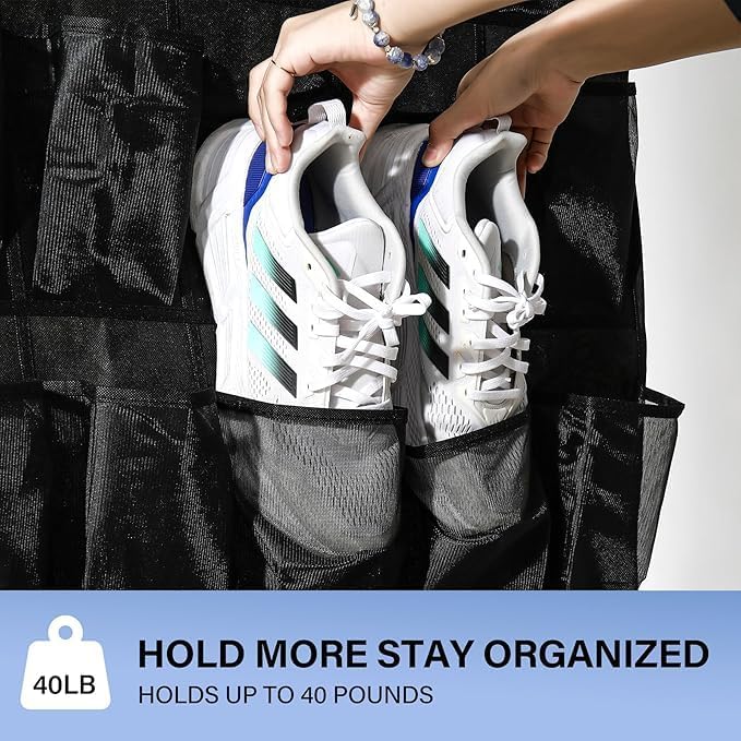 Over the Door Shoe Organizer, 24 Mesh Pockets, Hanging Storage - Image 4