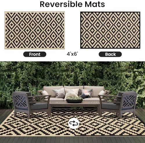 Smiry Outdoor Rug 4x6 ft Waterproof Reversible Boho Mat - Image 3