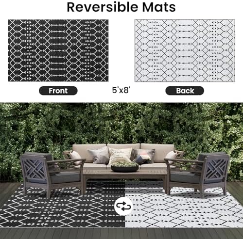 Smiry Outdoor Rug 5x8 ft Waterproof Reversible Boho Mat - Image 3