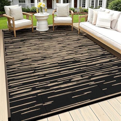 HEBE Outdoor Rug Waterproof 6'x9', Striped Reversible Plastic Patio Rug by HEBE