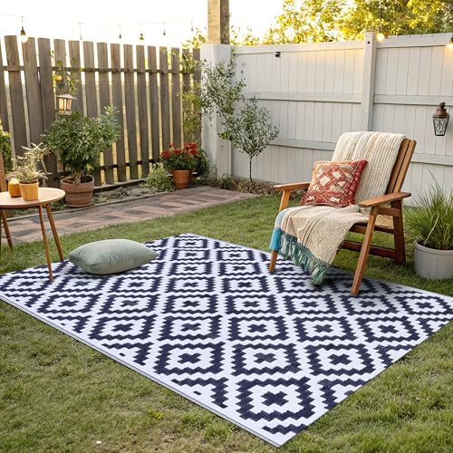 Smiry Outdoor Rug 4x6 ft Waterproof Reversible Boho Mat - Image 6
