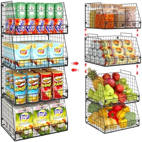 4 Pack XXL Stackable Wire Storage Basket, Extra Large Capacity Pantry Organizer by Jakyitvi