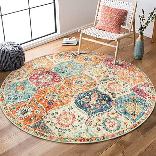 Lahome Moroccan Washable Circle Rug, Soft Vintage Round Rug 4ft Kitchen by Lahome
