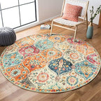 Lahome Moroccan Washable Circle Rug, Soft Vintage Round Rug 4ft Kitchen by Lahome