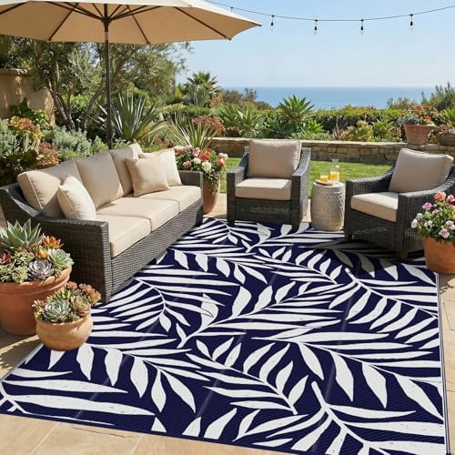 Smiry Outdoor Rug 8x10 ft Waterproof Reversible Leaf Mat by Smiry
