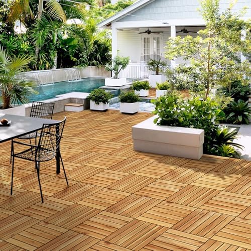Yaheetech 108PCS Deck Tiles Acacia Wood Interlocking Outdoor Flooring - Image 2